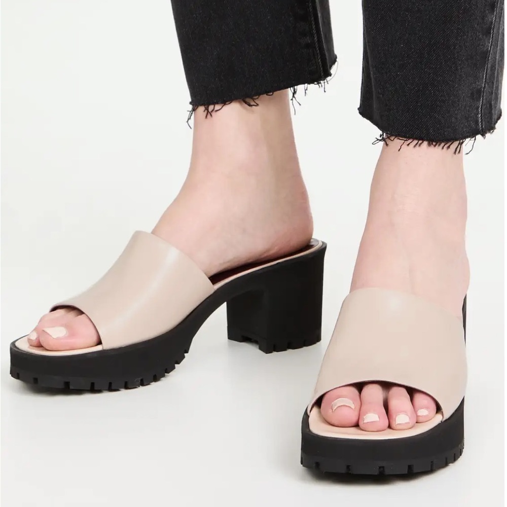 STAUD Cream and Black Mules
